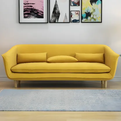 Modern Yellow Linen Upholstery Sofa with Pillows Image - 3