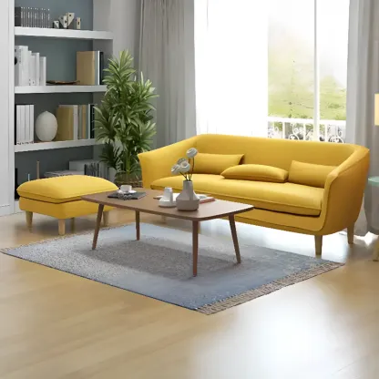 Modern Yellow Linen Upholstery Sofa with Pillows Image - 4
