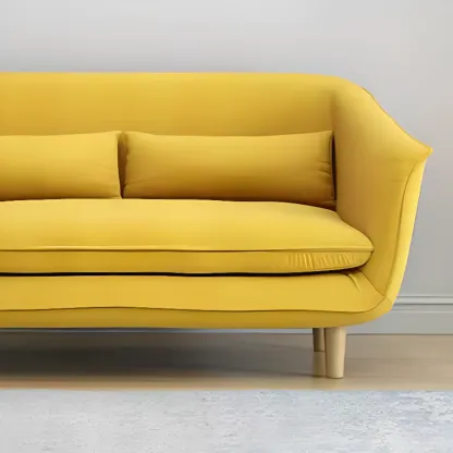Modern Yellow Linen Upholstery Sofa with Pillows Image - 6