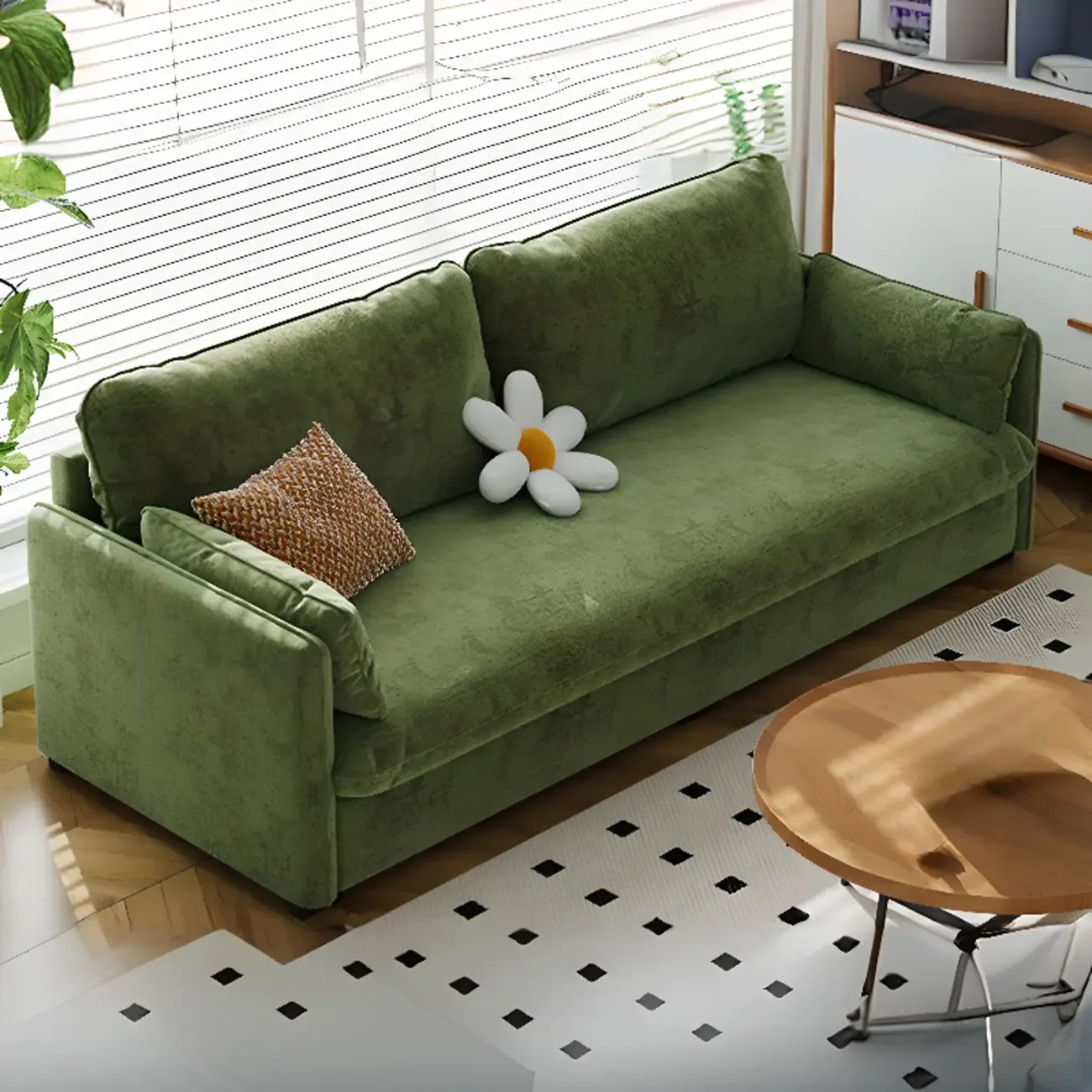 67" Scandinavian Green Chenille Upholstered Loveseat Sofa Image - 1