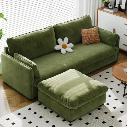 67" Scandinavian Green Chenille Upholstered Loveseat Sofa Image - 2