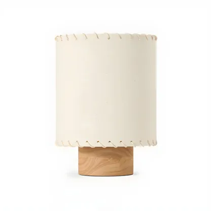 Rustic White Drum Wood Table Lamp for Ambient Bedroom Image - 4
