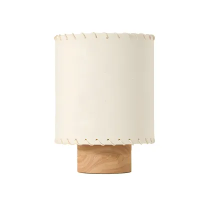 Rustic White Drum Wood Table Lamp for Ambient Bedroom Image - 5