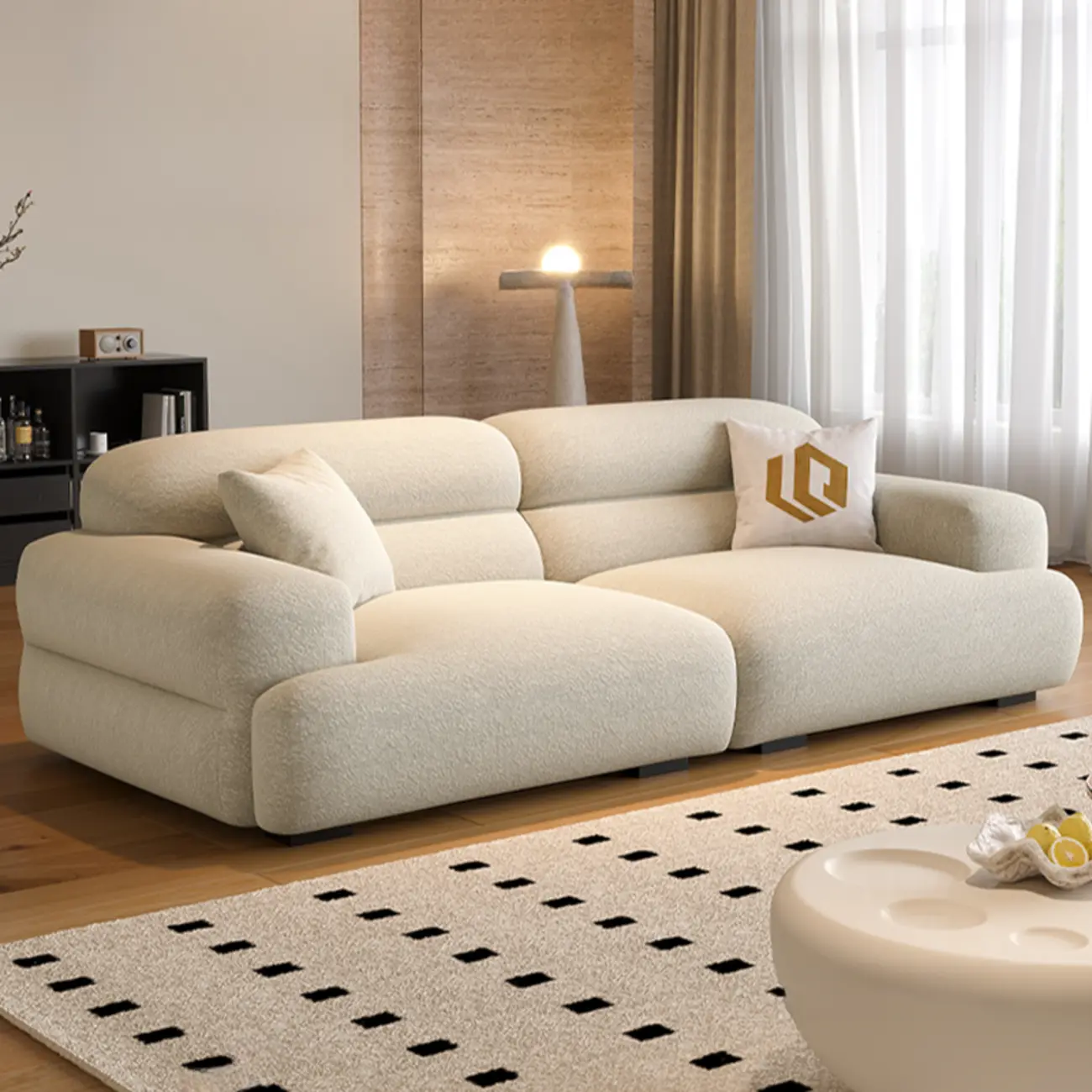 Modern Flannel Upholstery Loveseat Sofa with Recessed Arm Image - 1 | homeyfad