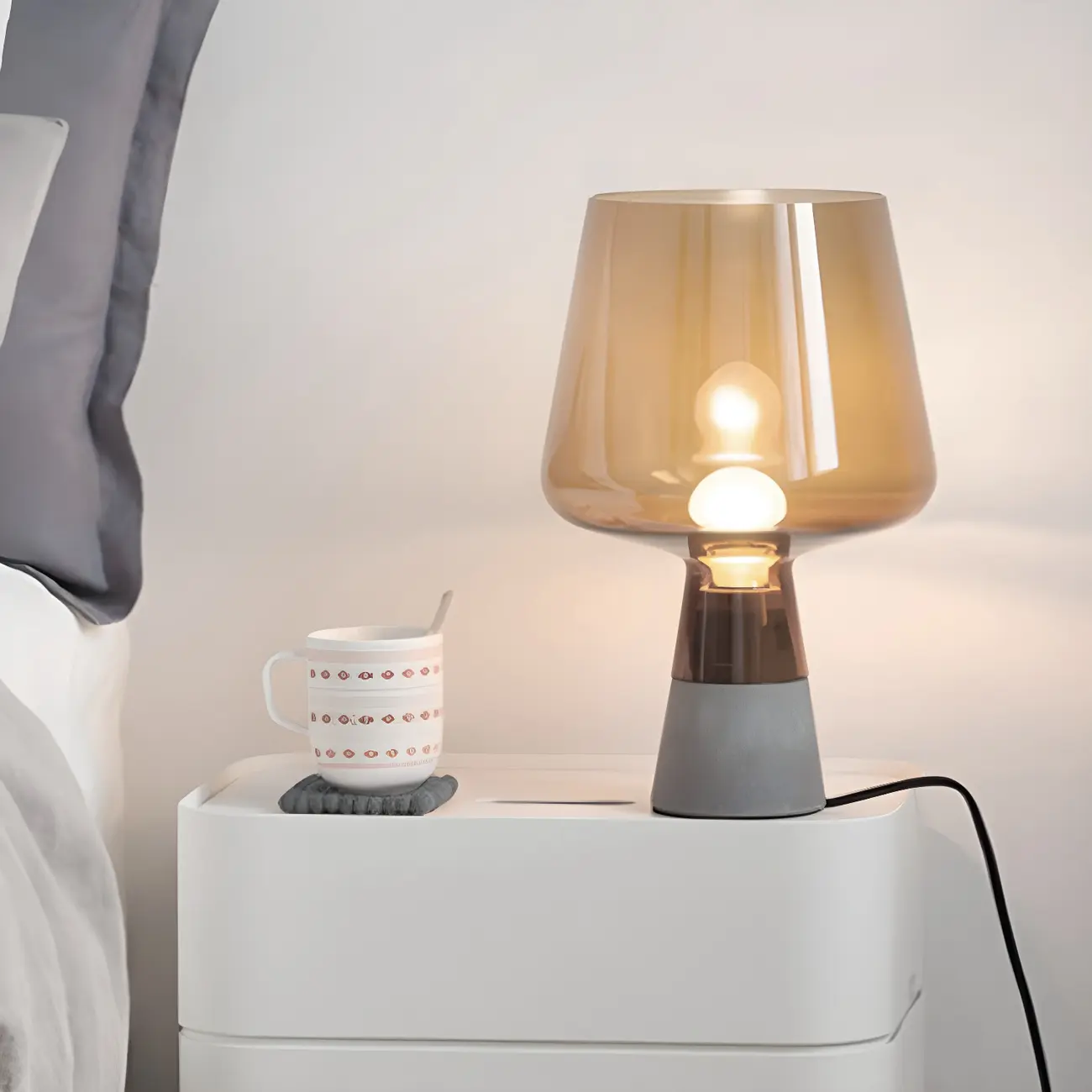 Modern Amber Glass Geometric Table Lamp for Bedroom Image - 1 | homeyfad