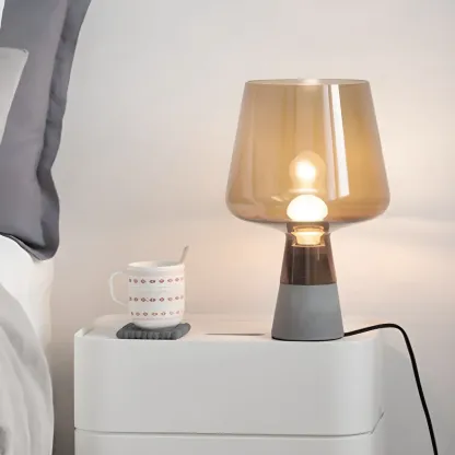 Modern Amber Glass Geometric Table Lamp for Bedroom Image - 1