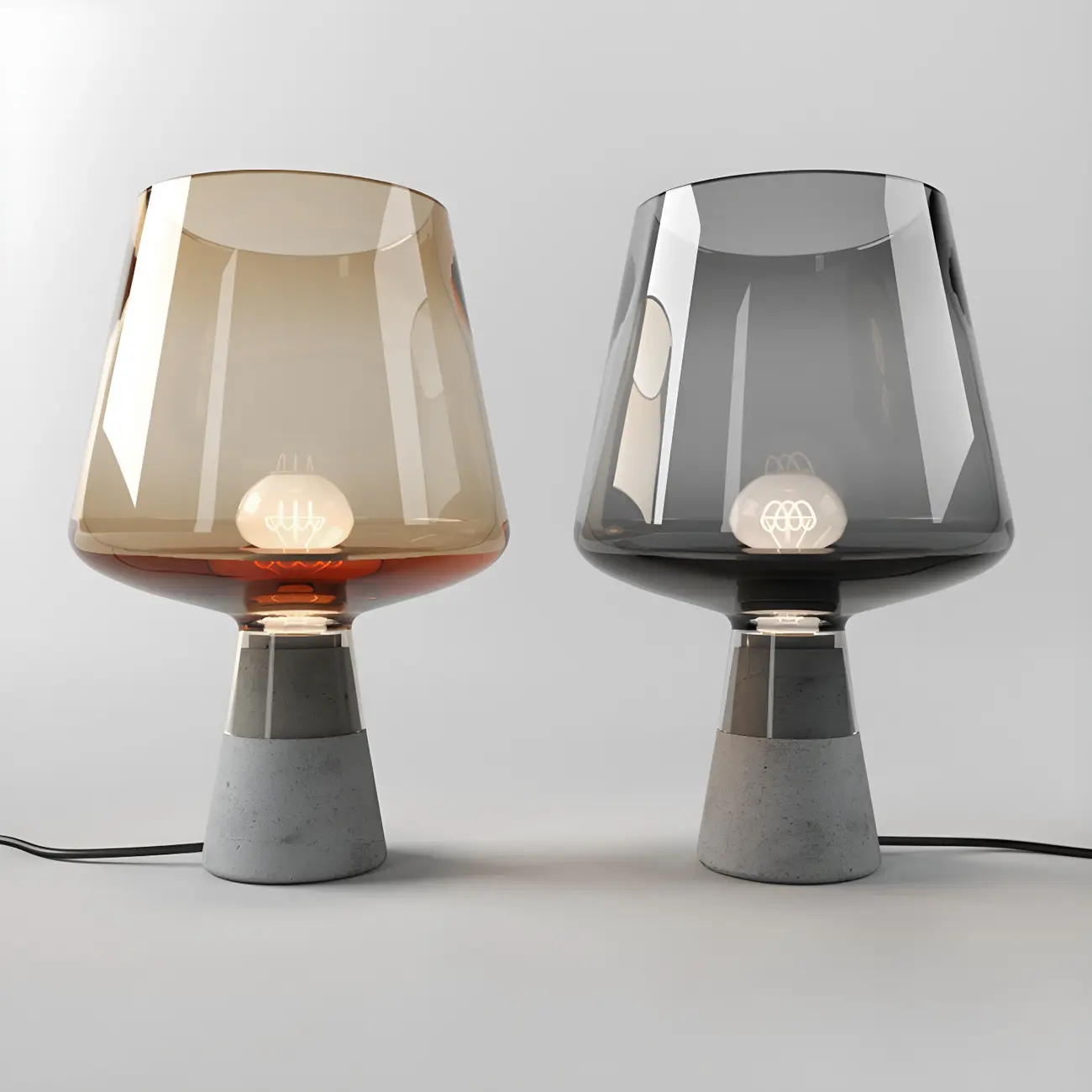 Modern Amber Glass Geometric Table Lamp for Bedroom Image - 2 | homeyfad