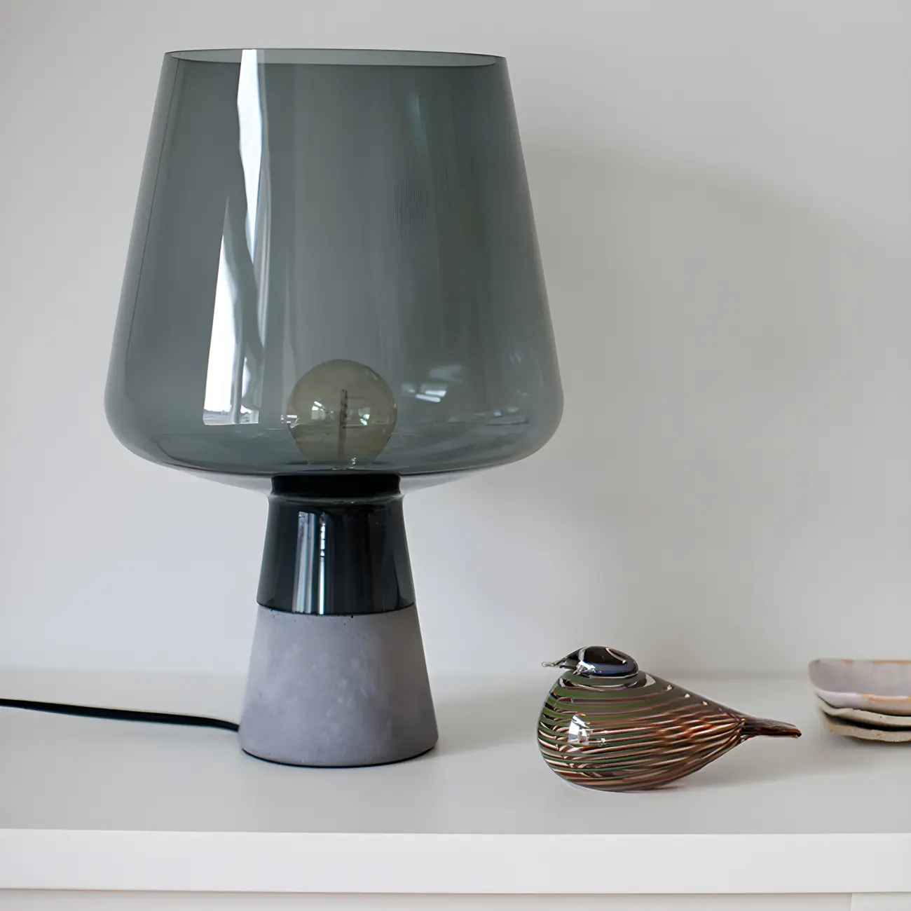 Modern Amber Glass Geometric Table Lamp for Bedroom Image - 8 | homeyfad