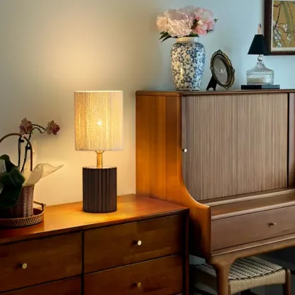 Modern Paper Geometric Shade Table Lamp for Bedroom Image - 1