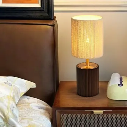 Modern Paper Geometric Shade Table Lamp for Bedroom Image - 2