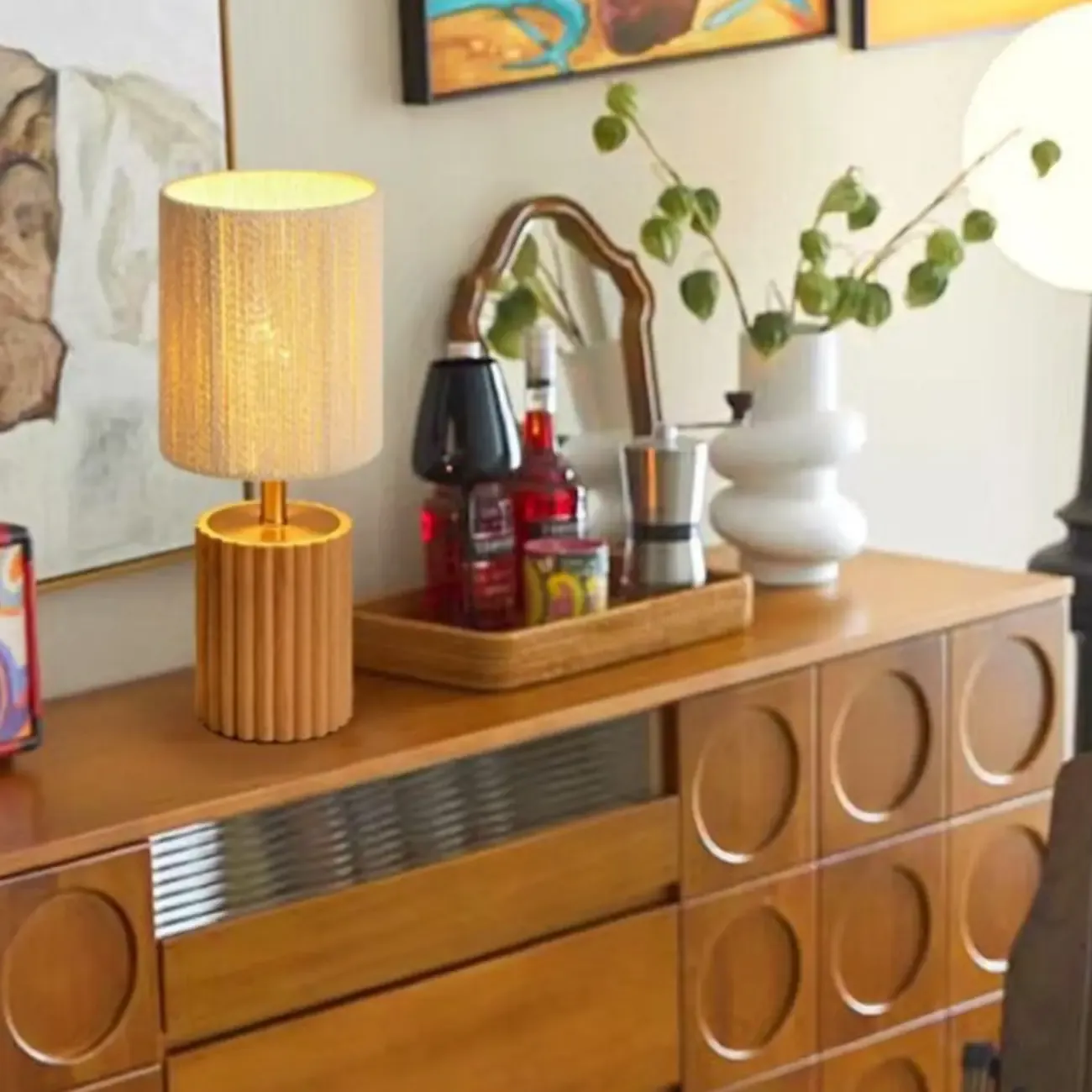 Modern Paper Geometric Shade Table Lamp for Bedroom Image - 5