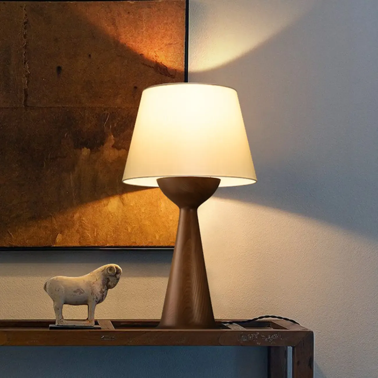 Natural Wooden White Table Lamp for Living Room Image - 1
