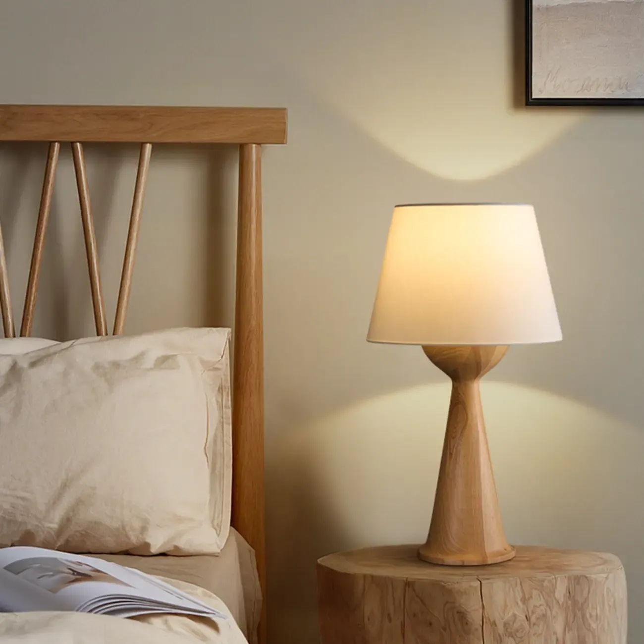 Natural Wooden White Table Lamp for Living Room Image - 6