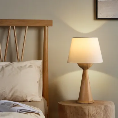 Natural Wooden White Table Lamp for Living Room Image - 6