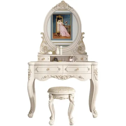 White Wood Victorian Makeup Vanity Set with Mirror and 2 Drawers Image - 10
