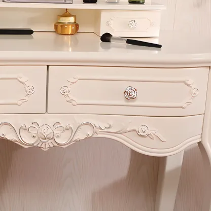 White Wood Victorian Makeup Vanity Set with Mirror and 2 Drawers Image - 11
