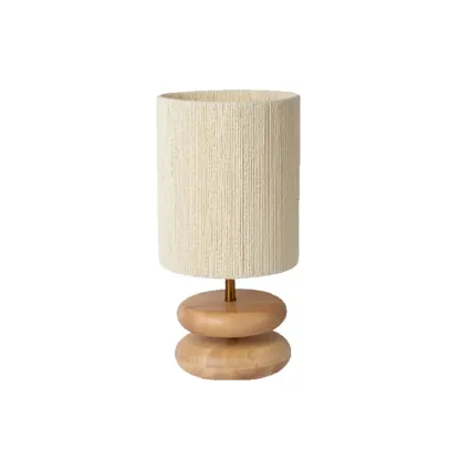 Beige Shade Wooden Base Table Lamp Plug-in for Residential Image - 5
