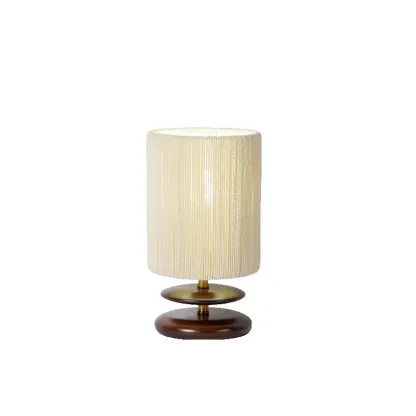 Beige Shade Wooden Base Table Lamp Plug-in for Residential Image - 6