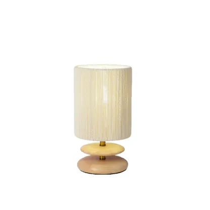 Beige Shade Wooden Base Table Lamp Plug-in for Residential Image - 7