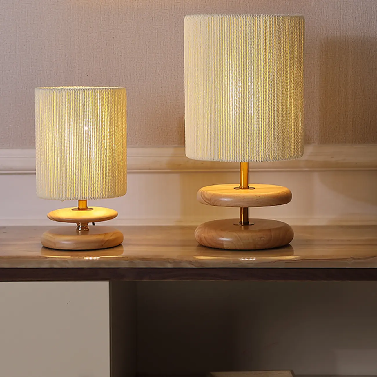 Beige Shade Wooden Base Table Lamp Plug-in for Residential Image - 8 | homeyfad
