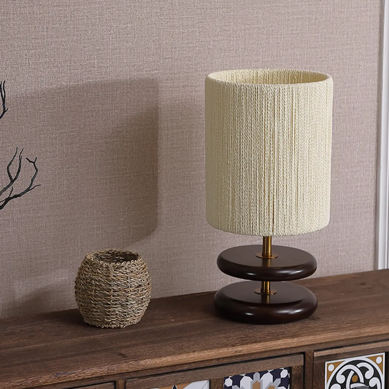 Beige Shade Wooden Base Table Lamp Plug-in for Residential Image - 11 | homeyfad