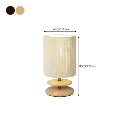 Beige Shade Wooden Base Table Lamp Plug-in for Residential Image - 13