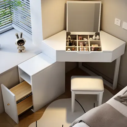 Bedroom Corner Makeup Vanitie Built In Dividers for Storage Image - 1