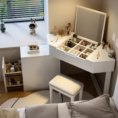 Bedroom Corner Makeup Vanitie Built In Dividers for Storage Image - 4