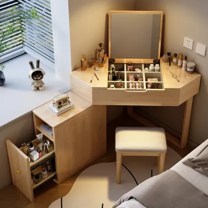 Bedroom Corner Makeup Vanitie Built In Dividers for Storage Image - 9
