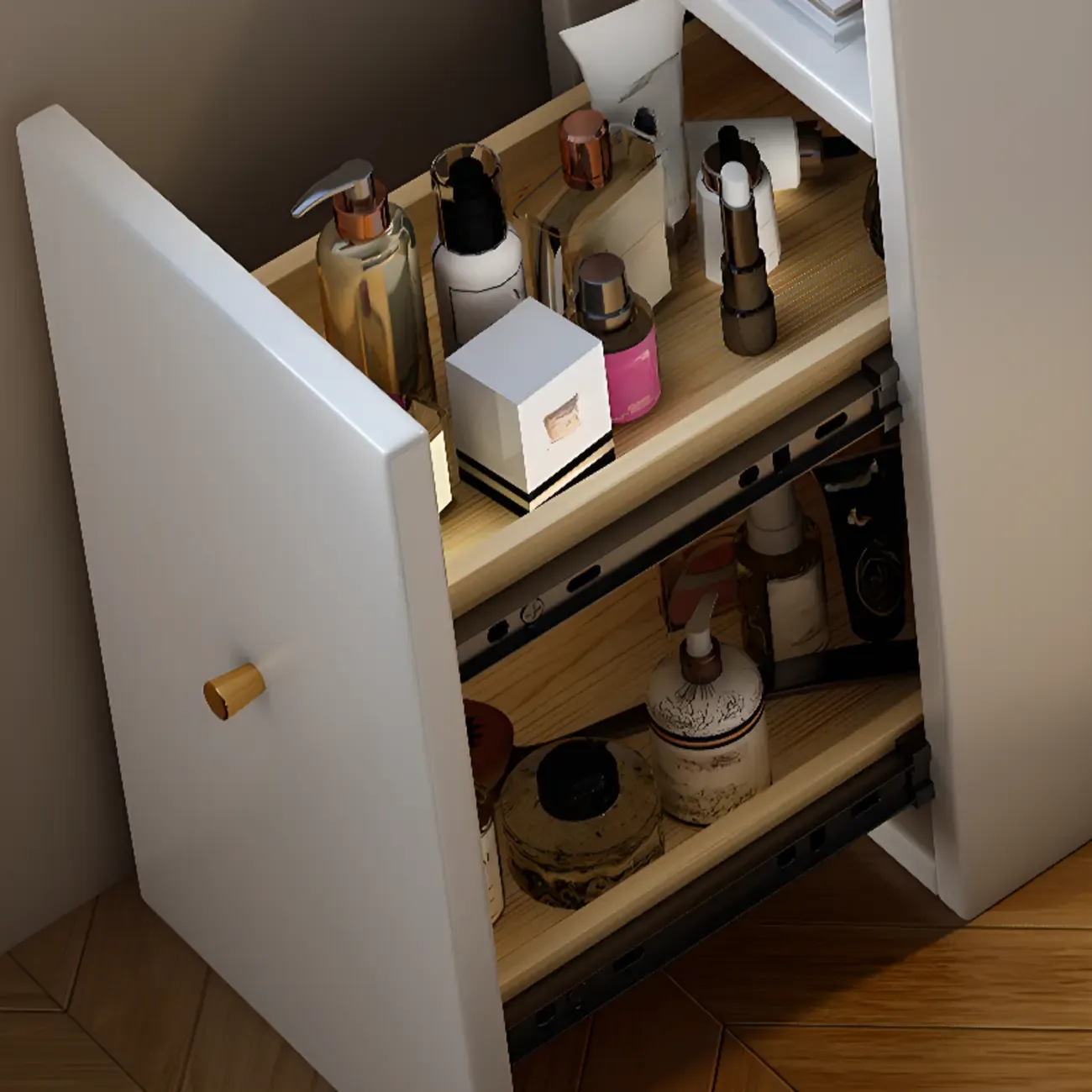 Bedroom Corner Makeup Vanitie Built In Dividers for Storage Image - 11