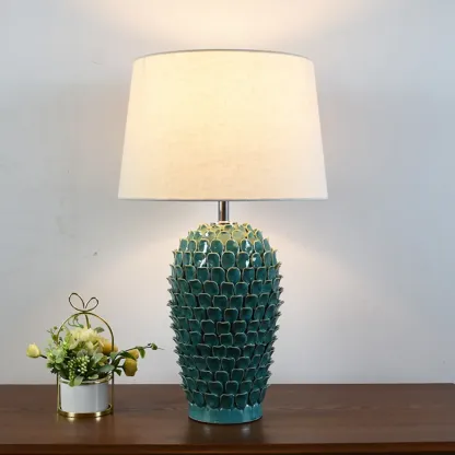 Green Ceramic Modern Table Lamp Plug-In for Living Room Image - 1