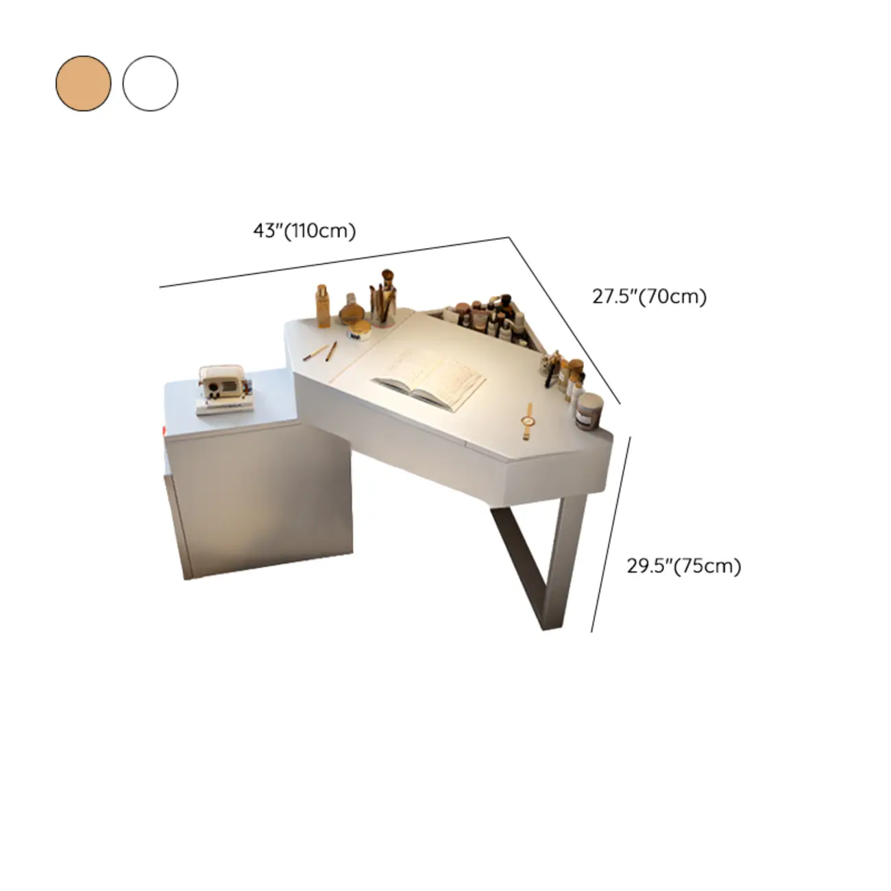 Bedroom Corner Makeup Vanitie Built In Dividers for Storage #size