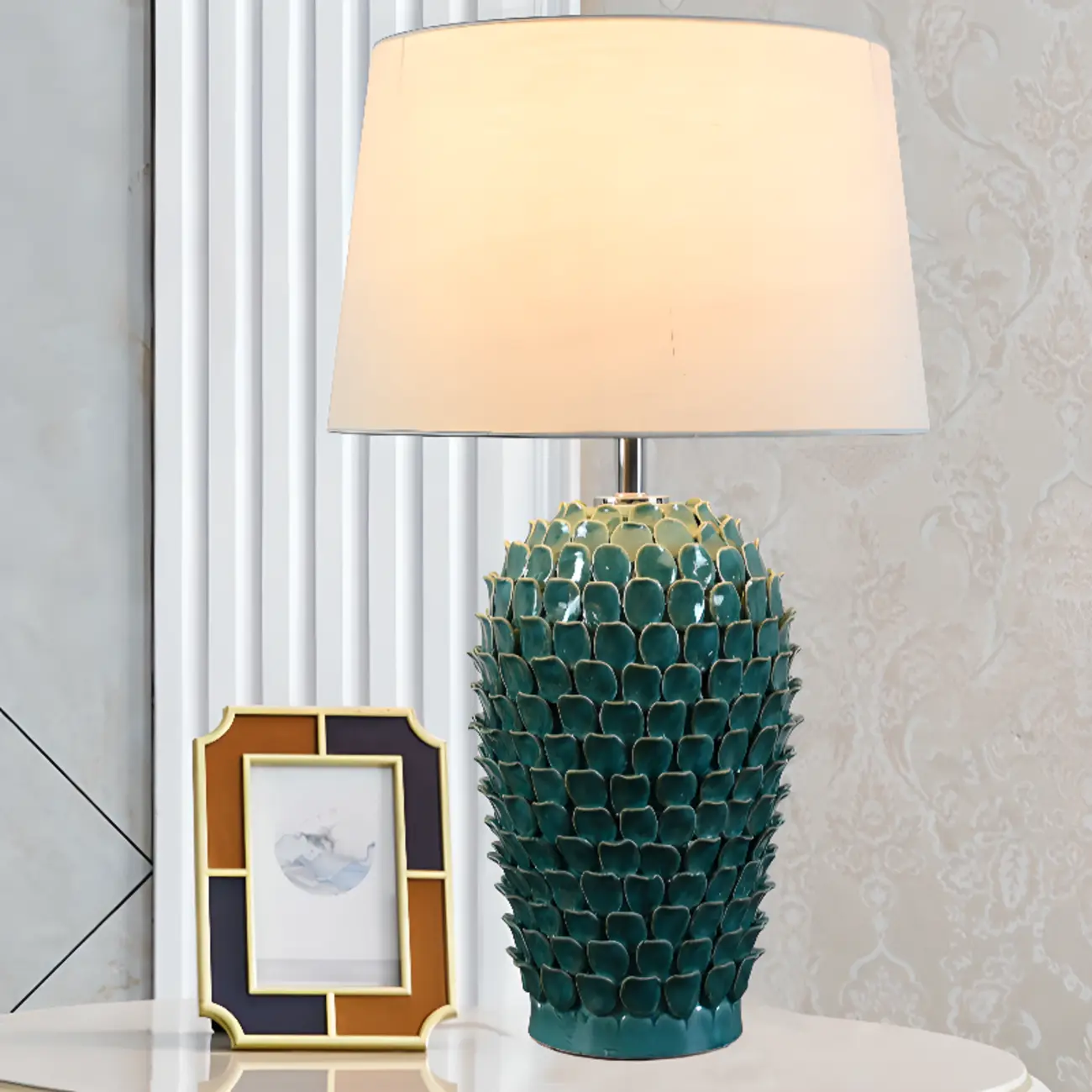 Green Ceramic Modern Table Lamp Plug-In for Living Room Image - 3 | homeyfad