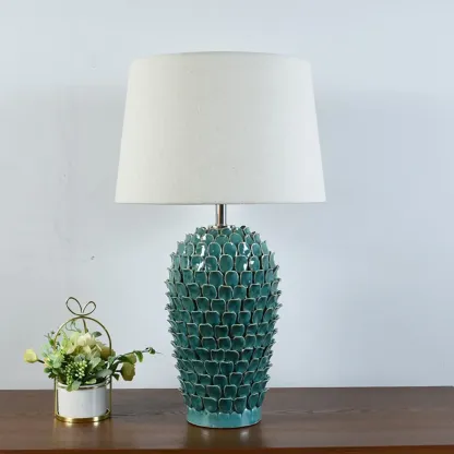 Green Ceramic Modern Table Lamp Plug-In for Living Room Image - 4