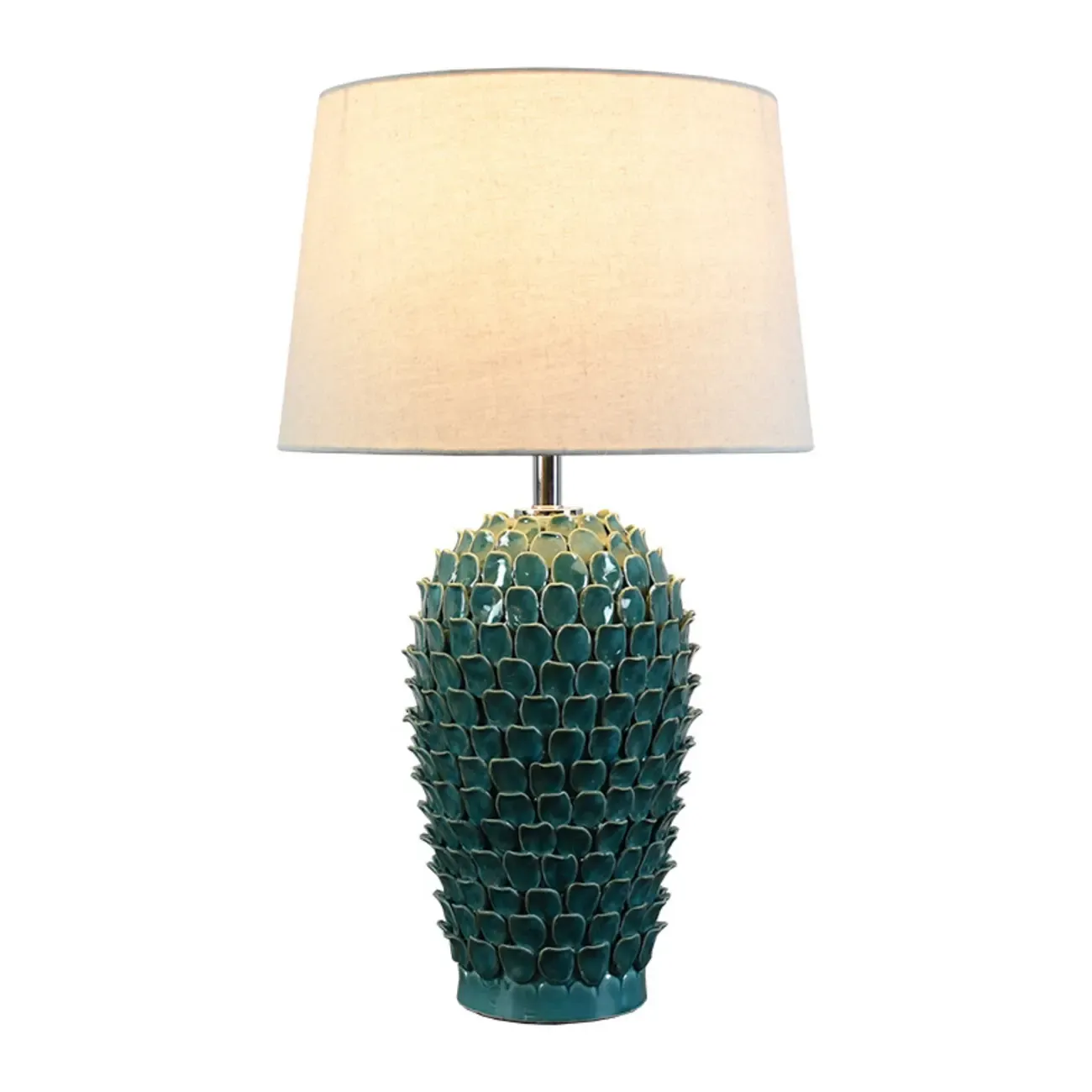 Green Ceramic Modern Table Lamp Plug-In for Living Room Image - 5