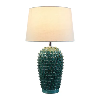Green Ceramic Modern Table Lamp Plug-In for Living Room Image - 5