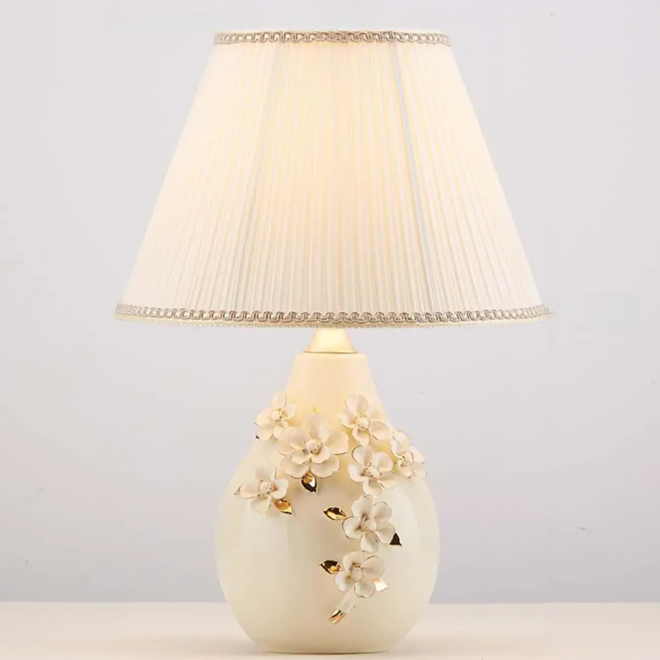 White Floral Carvings Ceramic Table Lamp for Residential Image - 4