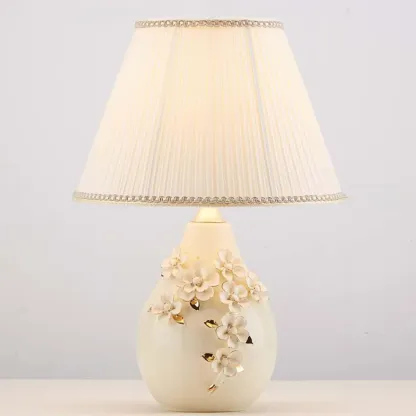 White Floral Carvings Ceramic Table Lamp for Residential Image - 4