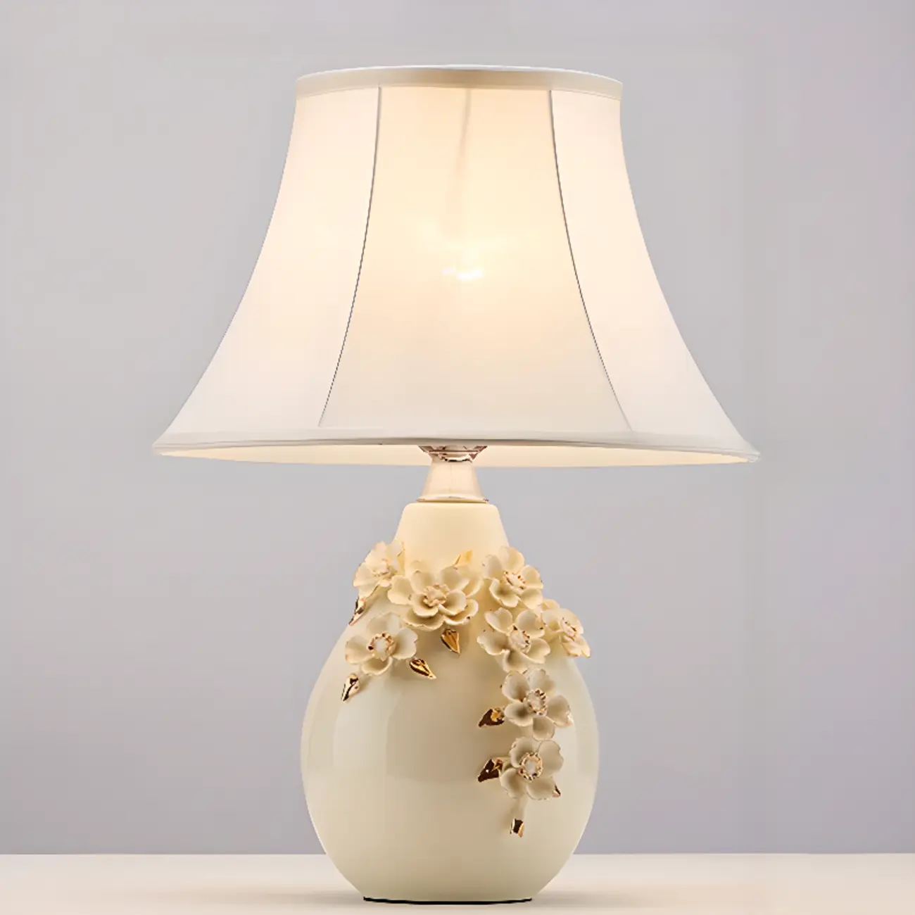 White Floral Carvings Ceramic Table Lamp for Residential Image - 6 | homeyfad