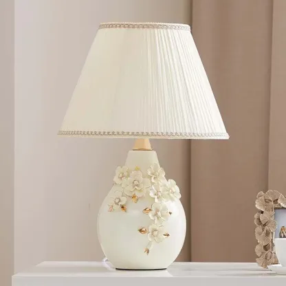 White Floral Carvings Ceramic Table Lamp for Residential Image - 7