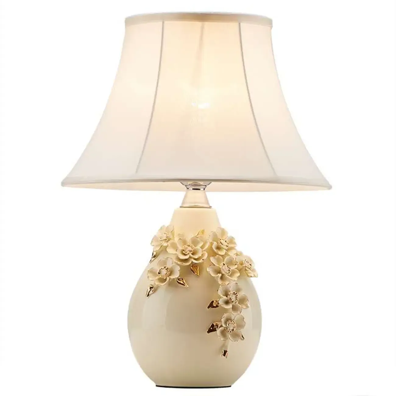 White Floral Carvings Ceramic Table Lamp for Residential Image - 8
