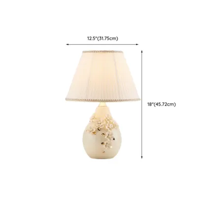 White Floral Carvings Ceramic Table Lamp for Residential Image - 12