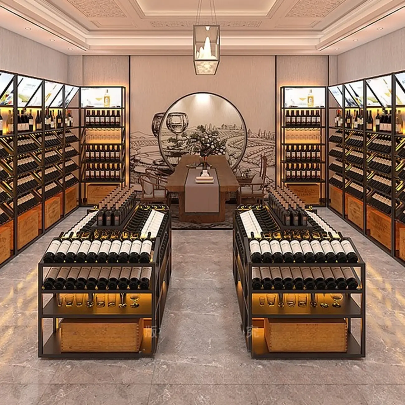 Spacious Black Metal Floor Wine Bottle Rack for Basement Image - 1 | homeyfad