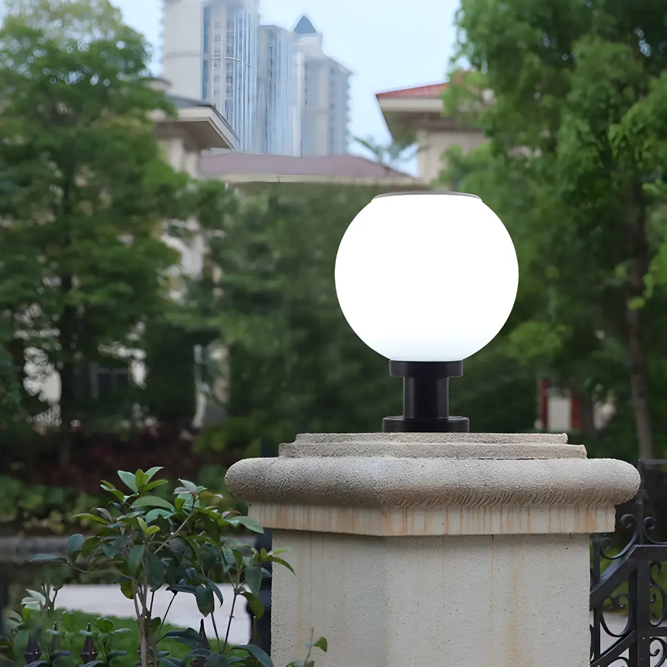 Classic Globe LED Table Lamp with White Shade for Garden Image - 2