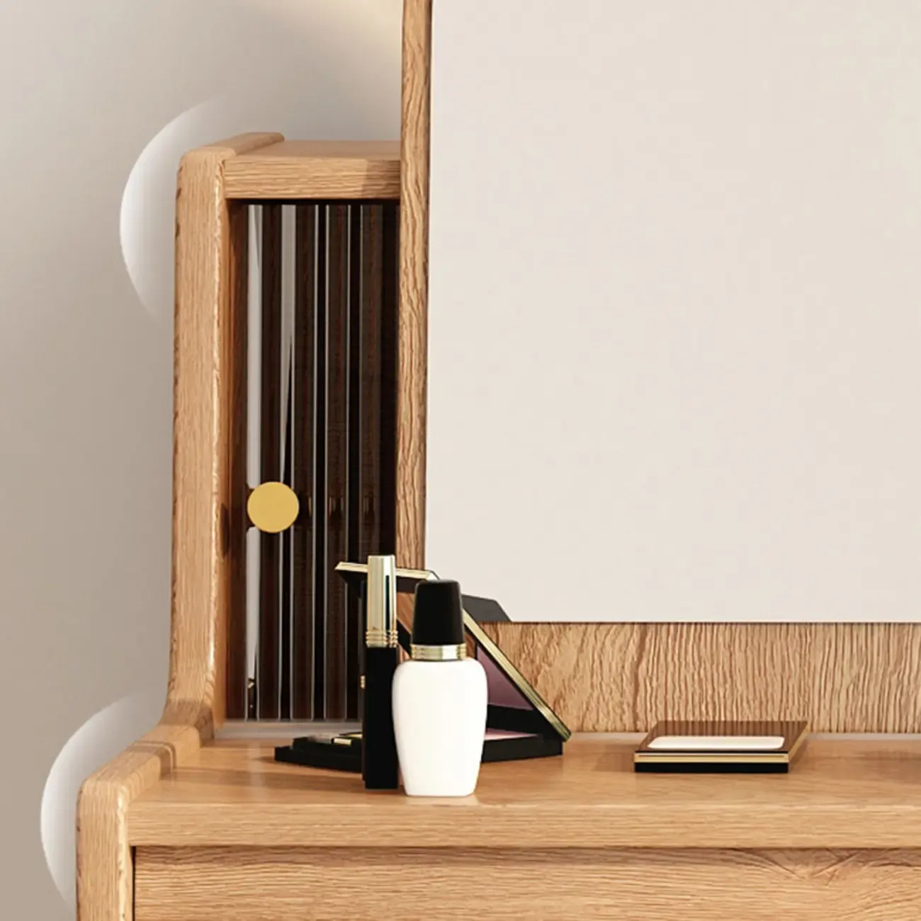 Scandinavian Wood Vanity with 5 Drawers and Standing Mirror Image - 6