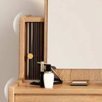 Scandinavian Wood Vanity with 5 Drawers and Standing Mirror Image - 6