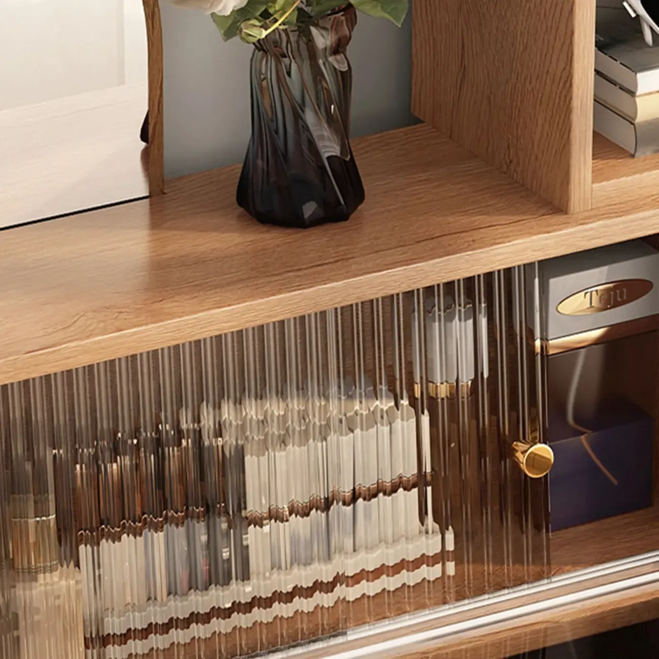 Scandinavian Wood Vanity with 5 Drawers and Standing Mirror Image - 7