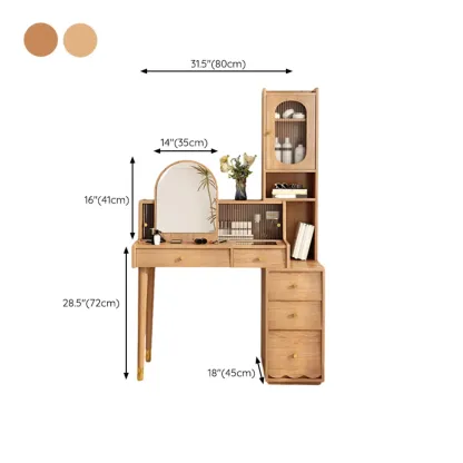 Scandinavian Wood Vanity with 5 Drawers and Standing Mirror #size