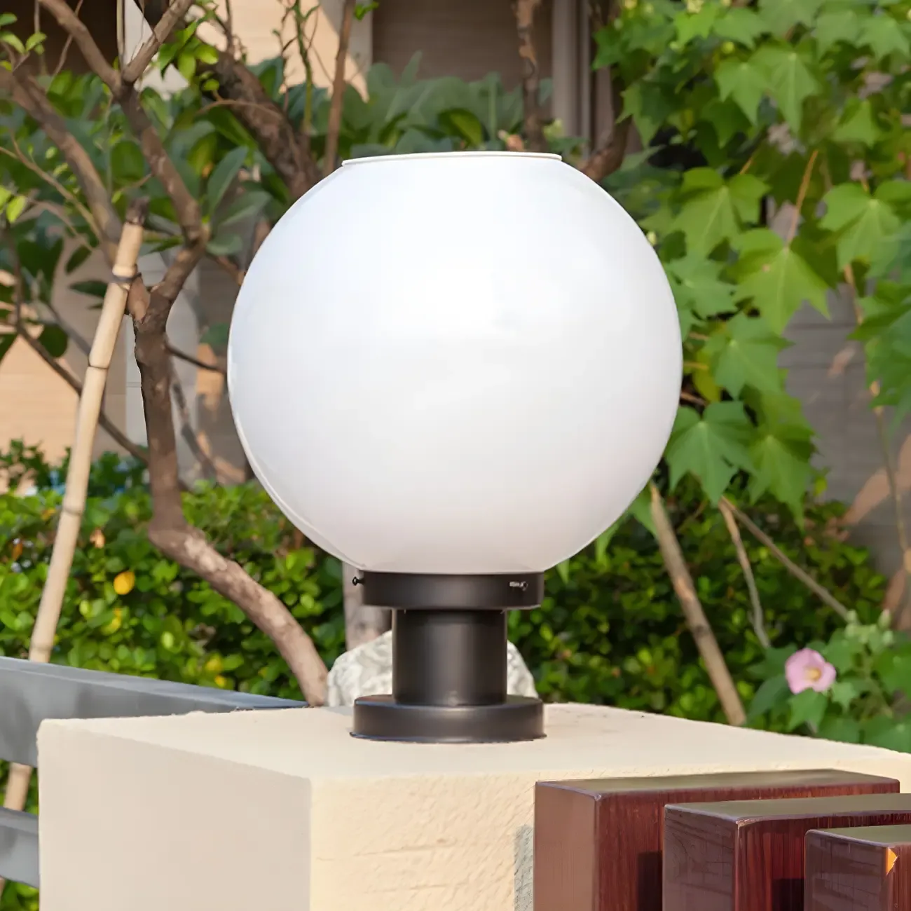 Classic Globe LED Table Lamp with White Shade for Garden Image - 13