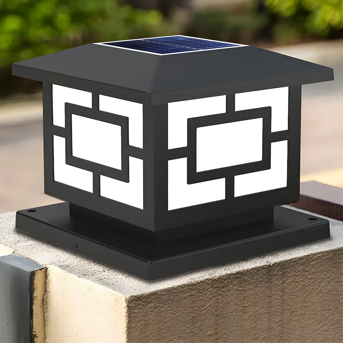 3 Color Light Outdoor Solar Table Lamp with Geometric Design Image - 6